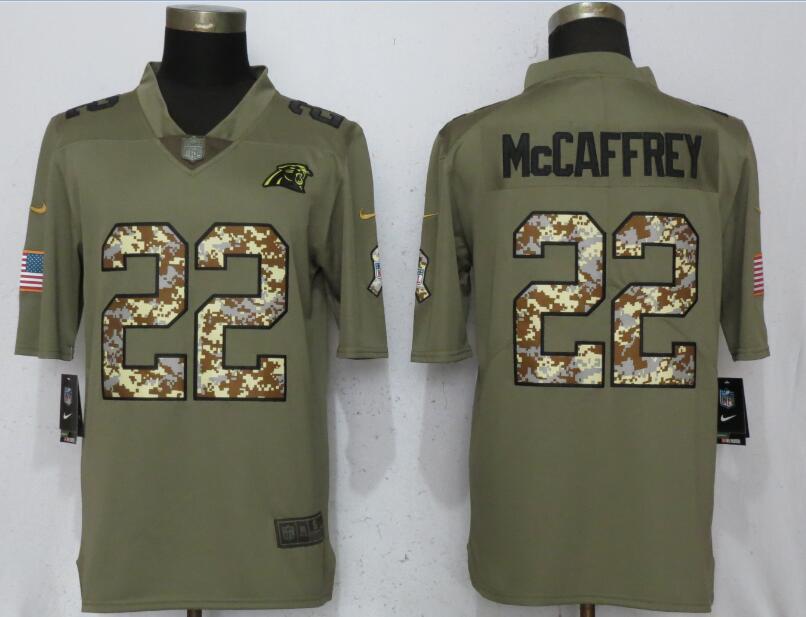 Men Carolina Panthers #22 McCaffrey Olive Camo Carson 2017 Salute to Service Limited Nike NFL Jerseys